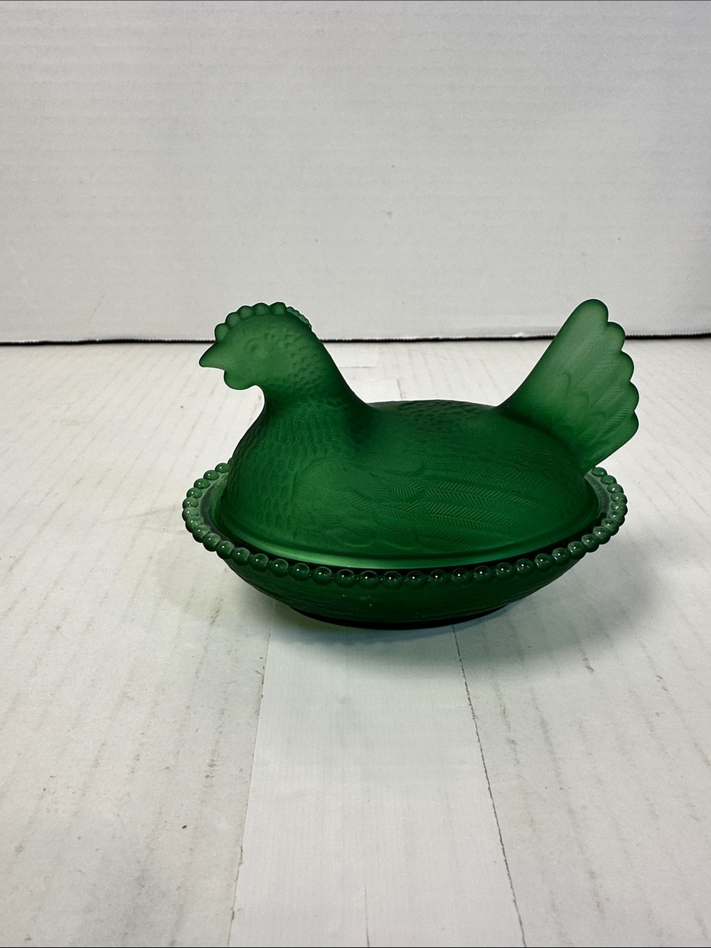 Green Glass Hen on Nest Candy Dish - Decorative Home Accent - Picture 2 of 4